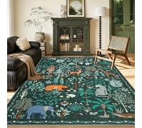 Homcomodar Area Rugs for Living Room 120x170cm Vintage Washable Rug Non-Slip Boho Kids Rug Dark Green Rug for Bedroom Soft Low Pile Floral Carpet for Nursery Dining Room Farmhouse Home Office