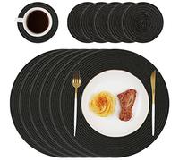 Homcomodar Round Placemats and Coasters Set of 6 Braided Woven Table Place Mats for Dining Table(Black)