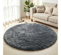 Homcomodar Round Rugs Living Room 160cm Fluffy Rugs for Bedrooms Non Slip Circle Rug Soft Thick Rug for Living Room Bedroom Kids Room Kids Nursery Indoor Floor（Dark Grey ）