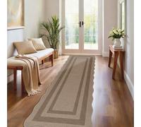 Homcomodar Runner Rug for Hallway 65x240cm Non Slip Carpet Runners Washable Jute Look Kitchen Runner Rug for Hallways Kitchen Bedroom Entryway Laundry Room（Brown-Border）