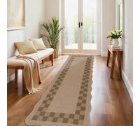 Homcomodar Runner Rug for Hallway 65x240cm Non Slip Carpet Runners Washable Jute Look Kitchen Runner Rug for Hallways Kitchen Bedroom Entryway Laundry Room（Brown-Grid）