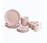 HOMD 16-Pieces Stoneware Dinnerware Set, Dinner Set, Kitchen Dinnerware Ceramic Crockery Set, Dinner Service Set for 4, Include Dinner Plate, Dessert Plate, Cereal Bowl and Mug. (Cherry Blossom Pink)