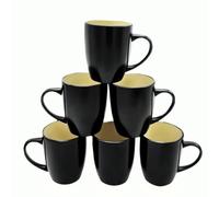 HOMD Coffee Cup Set 6-12oz Large Handle Ceramic Cup for Coffee, Soup, Tea, Milk, Latte, hot Cocoa, Ladies, Men-New Porcelain Mug Set. (Black Rice Color)