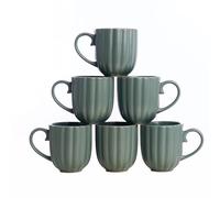 HOMD Coffee Cup Set 6-12oz Large Handle Ceramic Cup for Coffee, Soup, Tea, Milk, Latte, hot Cocoa, Ladies, Men-New Porcelain Mug Set. (Petals Gray)