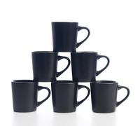 HOMD Coffee Cup Set 6-12oz Large Handle Ceramic Cup for Coffee, Soup, Tea, Milk, Latte, hot Cocoa, Ladies, Men-New Porcelain Mug Set (Dark Black)