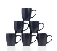 HOMD Coffee Cup Set 6-12oz Large Handle Ceramic Cup for Coffee, Soup, Tea, Milk, Latte, hot Cocoa, Ladies, Men-New Porcelain Mug Set (Black)