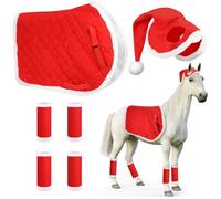 homdat 6 Pcs Christmas Holiday Santa Leg Wraps for Horse with Faux Fur Trim Holiday Christmas Hat Santa Claus Saddle Pad for Christmas Horse Costume Accessories