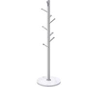 Homde Metal Coat Rack Stand with Natural Marble Base, Stainless Steel Freestanding Coat Tree Hanger with 8 Hooks, Hall Tree for Clothes Jackets Hat Scarves Handbags Entryway Bedroom (Silver)