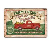 HomDeo Farm Fresh Daily Fruits Vegetables Home Grown Rustic Metal Sign Tin Poster Home Decor Bar Kitchen Wall Art 12"x8"