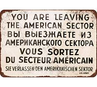 HomDeo Metal Signs Vintage Basement Decor Art 1962 Checkpoint Charlie Berlin Wall Vintage Look Tin Sign 8" x 12" Retro Novelty Pub Wall
