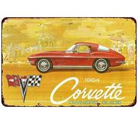 HomDeo Metal Signs Vintage Personalized Wall Decor Tin Sign 8" w x 12" h 1964 Chevy Corvette Sales Owners Guide for Cafe Garage Wine Cellar Gym Bar Laundry Room Patio