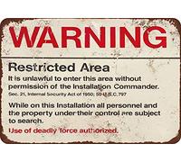 HomDeo Ranch Metal Signs Vintage Yard Decor Art Tin Sign 8 x 12 Retro Warning Restricted Military Area 51 Vintage Look Basement