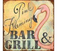 HomDeo Tin Sign Wall Decor Metal Signs Novelty Pink Flamingo Bar & Grill Retro Vintage Signsative Country Home Gift 12x12 Inches