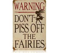 HomDeo Vintage Funny Sign Don't Off Fairies Metal Sign Warning Sign 12 x 8 Inches