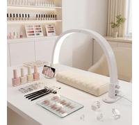 HomdMarket Half Moon Nail Desk Lamp 18.5 Inch Nail Light for Desk with Stepless Brightness, 3000-6500K, Nail Table Lamp for Manicure Lashes Eyelash Extensions Tattoo(White)