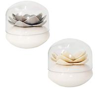 HomDSim 2 Pack Lotus Cotton Swab Holder,Cotton Bud Small Q-Tips Toothpicks Brushes Holder Box Case Storage Organizer Jar with Clear Lid Dustproof Cover Grey + Beige