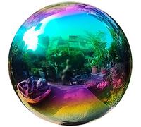 HomDSim 30cm/12 inch Garden Sphere Mirror Gazing Ball,Rainbow Stainless Steel Polished Reflective Smooth Hollow Globe Ball,Durable Colorful and Shiny Decorations Addition to Garden Patio Yard Home
