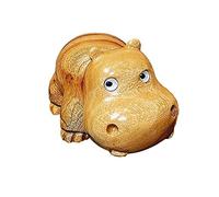 HomDSim Hippo Figurine Camphor Wooden Hippo Statue Art Miniature Carved Small Animal Sculpture (M)