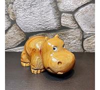 HomDSim Hippo Figurine Camphor Wooden Hippo Statue Art Miniature Carved Small Animal Sculpture (S)
