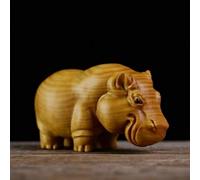 HomDSim Hippo Figurine Sandalwood Wooden Hippopotamus Statue Art Miniature Carved Small Animal Sculpture Cricetulu Ornaments
