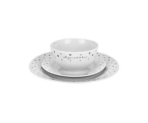 Home 12 Piece Grey Hearts Dinner Set Cutest Crockery Carrying The Message All You Need is Love and A Delicate Heart Pattern