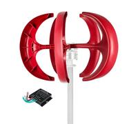 Home 12000W Vertical Wind Turbine Kit, 5 Blades 3 Phase AC Permanent Magnet Generator, Charge Controller, 12V/24V/48V DC 110V/220V AC, Hybrid Wind Solar System, Red 220V