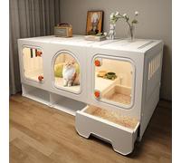Home 2-Layer Cages Indoor with Litter Box, Cats Crate with Litter Box Inside, Breathable Large Cats House with Transparent Windows and Knob Locks, Resin Pet Enclosures