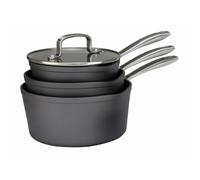 Home 3 Piece Hard Anodised Aluminium Saucepan Set