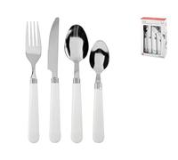 Home 756467 Cutlery Set 24 Pieces, Stainless Steel, White Handle, Plastic Steel