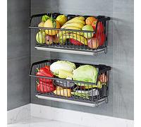 Home Accessories,Corbeille à fruits murale en métal à suspendre - Forte capacité de charge - Idéal pour la cuisine - Noir et argenté - Organisez votre