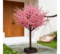 Home Accessories， Large Artificial Cherry Blossom Tree for Indoor Outdoor, Fake Peach Blossom Potted Tree with Silk Flowers, All-Season Home Decor for Wedding P