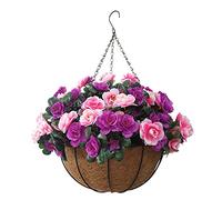 Home Accessories Pink Purple Rhododendron DIY Artificial Flowers Azalea Fake Silk Flowers Cute Chain Hanging Basket Flower Pot Indoors And Outdoors (Medium Basket)