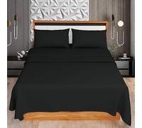 HOME ACE Black Single Sheet Set (Fitted Sheet + Flat Sheet + Pillow Case) - Easy Iron Polycotton Single Bed Sheet Set - 100% Poly Cotton Sheets Set Single Bed