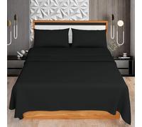 HOME ACE Black Super King Size Sheet Set (Fitted Sheet + Flat Sheet + 2 Pillow Cases) - 4 Piece Polycotton Super King Bed Linen Set