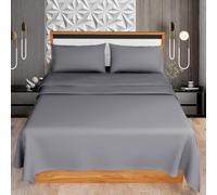 HOME ACE Grey Double Sheet Set - Fitted Sheet, Flat Sheet, Pillow Case - Easy Iron Polycotton for Double Bed - 100% Poly Cotton