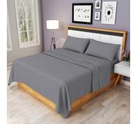HOME ACE Grey King Bed Sheet Set - Easy Care 4 Pieces Poly Cotton Sheet Set King Size (Flat Sheet + Fitted Sheet + 2 Pillowcases) - Soft Wrinkle Resistant Bedding Set