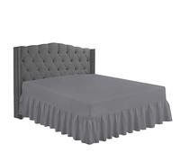 HOME ACE Grey Non-Iron Percale Polycotton Fitted Valance Sheet, Double Bed