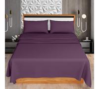 HOME ACE Plum Double Sheet Set (Fitted + Flat + Pillow Case) - Easy Iron Polycotton Double Bed Sheets - 100% Poly Cotton