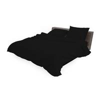 HOME ACE Poly Cotton Black Double Duvet Cover and Pillowcases Set - Polycotton Quilt Cover Bedding Set Double Bed - 200 x 200CM with 2 Pillowcases 50 x 75CM