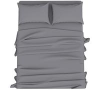 HOME ACE Poly Cotton Grey Double Sheet Set (Fitted Sheet + Flat Sheet + Pair of Pillow Cases) - Double Bed Sheet Set - Polycotton Bed Sheets Double - Bed Sheets Set Double Bed