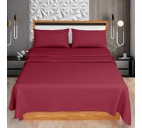 HOME ACE Red Double Sheet Set (Fitted Sheet + Flat Sheet + Pillow Case) - Easy Iron Polycotton Double Bed Sheet Set - 100% Poly Cotton Sheets Set Double Bed