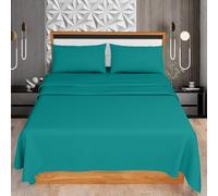 HOME ACE Teal Super King Size Sheet Set (Fitted Sheet + Flat Sheet + Pillow Case) - Easy Iron Polycotton Super Kingsize Bed Sheet Set - 100% Poly Cotton Sheets Set Superking Size Bed