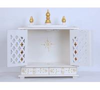Home and Bazaar Rajasthani Ethnic Handcrafted Wooden Temple/Mandir/Pooja Ghar/Mandapam Jali Gate White Gold Painting 18x9x21 inch Outer and 16x8x10.75 Inch Inner Size KI-167