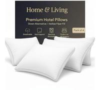 Home and Living Pillows 4 Pack Hotel Quality - Luxury Microfiber Hotel Pillows - Hypoallergenic & Breathable Hollowfiber Fill Firm Pillow for Neck Pain Back Support Bed Pillows - Box Pillow (48x74cm)