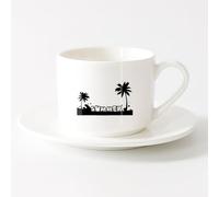 Home and Office Mugs Summer Palm Beach Recreation Tourism （6oz/175ml） Perfect for Kitchens, Restaurants & Cafes, Great Gift Idea，Sets Tea Cup with Saucers (White)