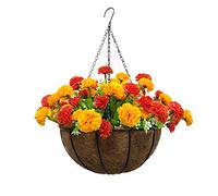 Home And Outdoors Decoration DIY Artificial Carnation Flowers Silk Chain Hanging Basket Flowerpot Flowers Yellow and Orange (Small Basket)