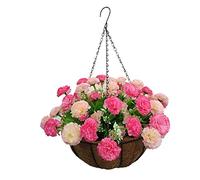Home And Outdoors DIY Light Pink Artificial Carnation Silk Flowers Decoration Chain Hanging Basket Flowerpot Flowers (Medium Basket)