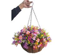 Home and Outdoors Silk Chain Hanging Basket Flowerpot Flowers DIY Artificial Daisy Red Flowers and Pink Flowers Purple (Medium Basket)