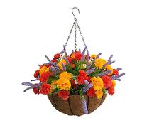Home And Outdoors Warm Decoration Artificial Yellow Orange Carnation Flowers And Purple Lavender DIY Chain Hanging Basket Flowerpot Silk Flowers (Big Basket)