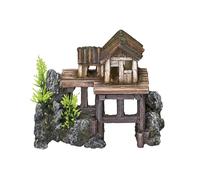 Nobby Wooden House with Plants Aquarium Ornaments, 15.5 x 8 x 12 cm